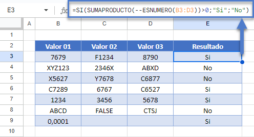 Comprobar si Alguna Celda del Rango es un Número en Google Sheets