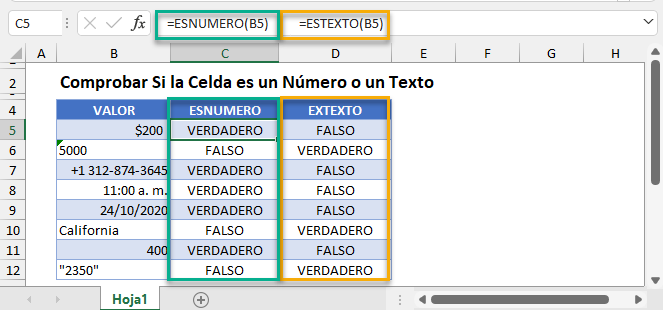 Comprobar si la Celda es un Número o un Texto Excel y Google Sheets