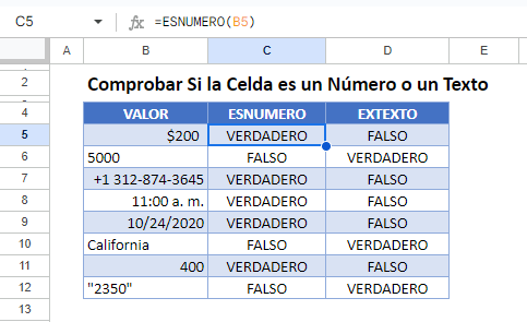 Comprobar-si-la-Celda es un Número o un Texto en Google Sheets