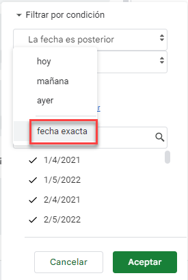 Condición Fecha es Posterior a Fecha Exacta en Google Sheets