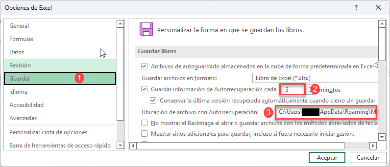 Configurar Autorrecuperación en Excel