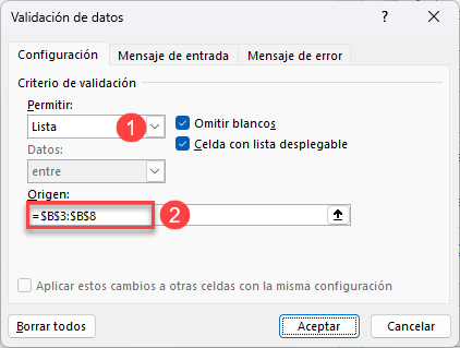 Configurar Criterios de Validación de Datos