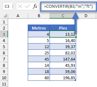 Convertir Metros a Pies en Excel
