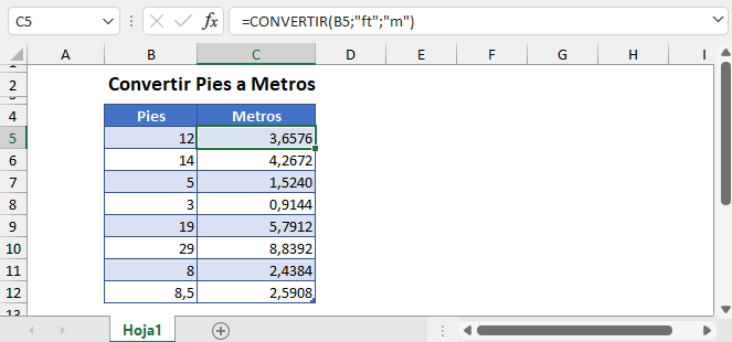 Convertir Pies a Metros en Excel y Google Sheets