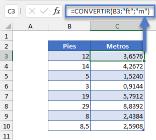 Convertir Pies a Metros en Excel