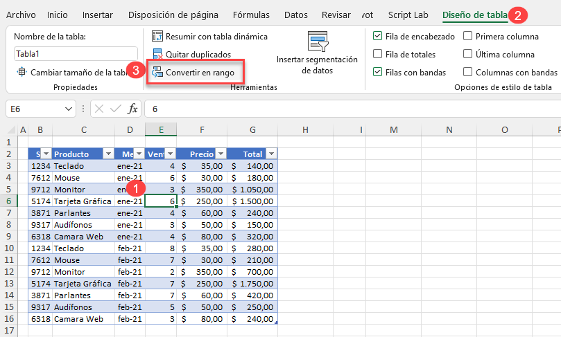 Convertir Tabla en Rango