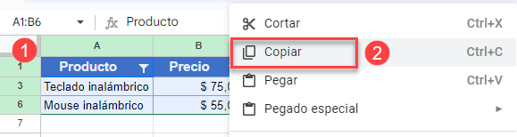 Copiar Datos Filtrados Solo Celdas Visibles en Google Sheets