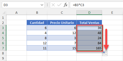 Copiar Fórmula hacia Abajo