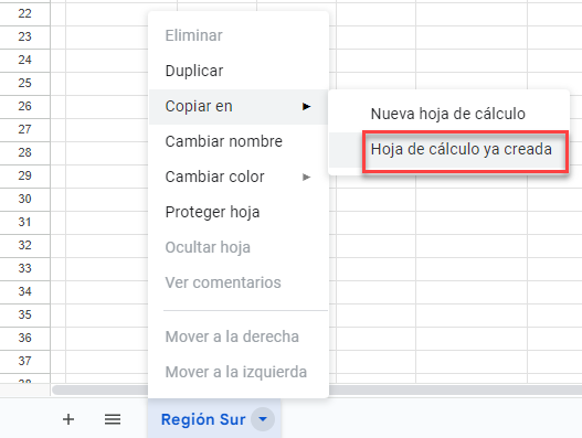 Copiar Hoja Hacia Hoja de Cálculo ya Creada en Google Sheets