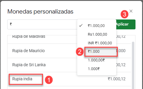 Dar Formato con Moneda Rupia en Google Sheets