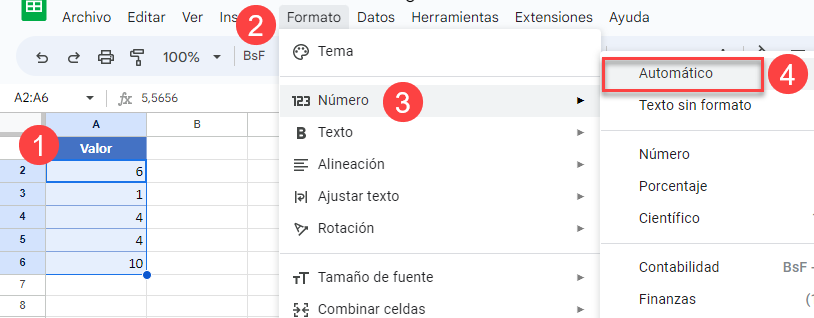 Dar Formato de Número Automático en Google Sheets