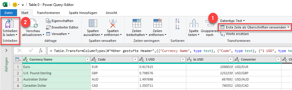 Daten aus dem Web Power Query