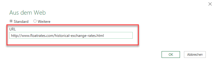 Daten aus dem Web URL eingeben