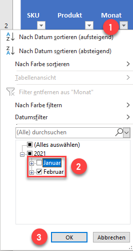 Daten nach Monat filtern
