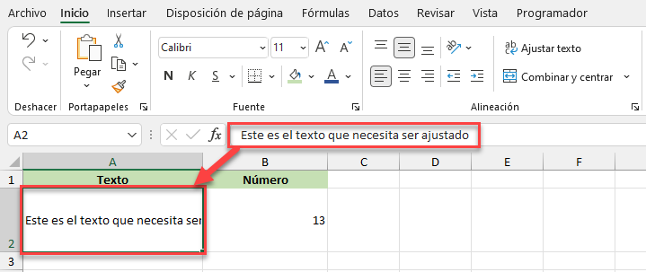 Datos Ejemplo Ajustar Texto
