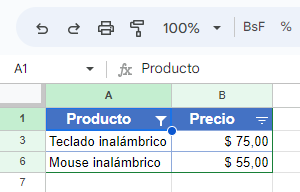 Datos Filtrados en Google Sheets