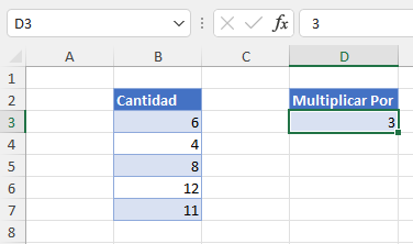 Datos para Ejemplo Multiplicar con Pegado Especial