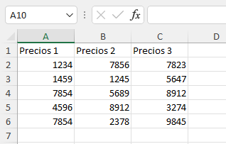 Datos para Ejemplo Resaltar Filas en Excel