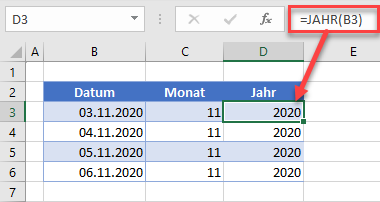 Datum in JAHR Funktion