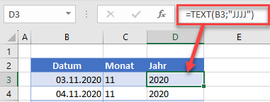 Datum in JJJJ Format mit TEXT Funktion