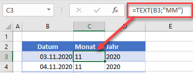 Datum in MM Format mit TEXT Funktion