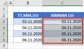 Datum in MMMM JJJJ Format Ausgangsdaten