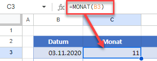 Datum in MONAT Funktion Google Sheets