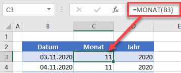 Datum in MONAT Funktion