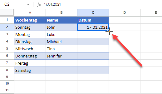 Datum in Spalte automatisch mit Doppelklick ausfuellen GS