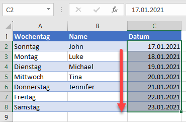 Datum mit Excel Funktion ausfuellen Ergebnis