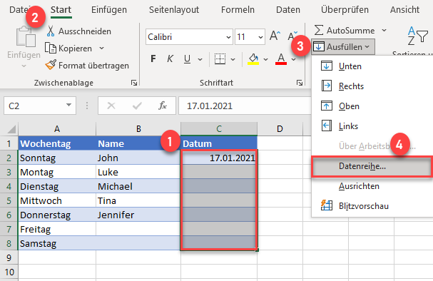 Datum mit Excel Funktion ausfuellen