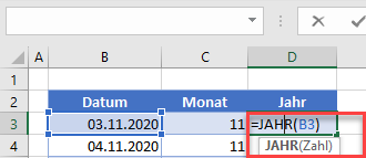 Datum mit JAHR Funktion darstellen