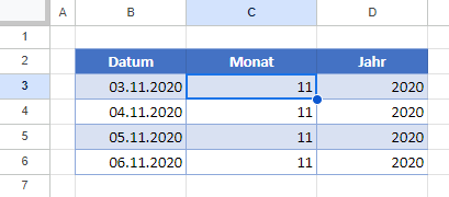 Datum mit JAHR und MONAT Funktion Google Sheets