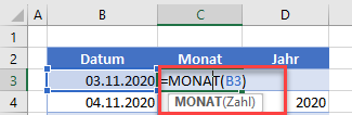 Datum mit MONAT Funktion darstellen