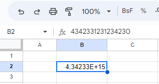 Ejemplo Notación Científica en Google Sheets