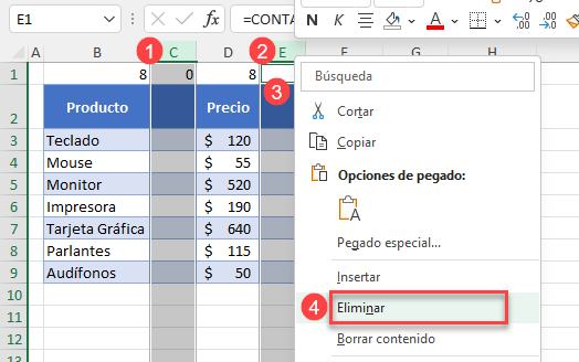 Eliminar Columnas Seleccionadas