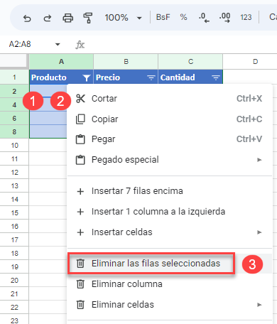 Eliminar Filas Seleccionadas en Google Sheets