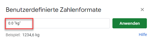 Enheiten mit Zahlenformat hinzufügen Google Sheets