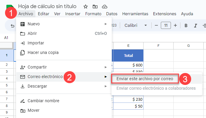 Enviar Este Archivo por Correo en Google Sheets