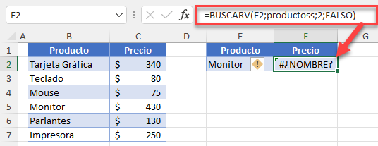 Error Nombre de Rango Mal Escrito