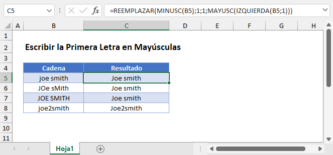 Escribir la Primera Letra en Mayúsculas Excel y Google Sheets