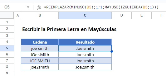 Escribir la Primera Letra en Mayúsculas en Google Sheets