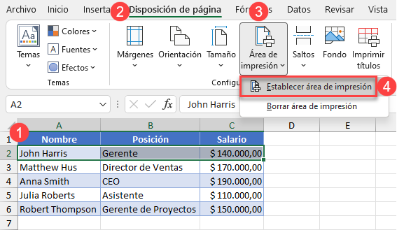 Establecer Área de Impresión para Varios Rangos Paso1