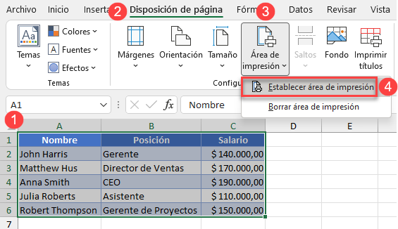 Establecer Área de Impresión