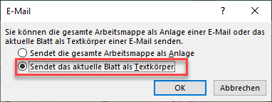 Excel Arbeitsblatt als Email Textkoerper