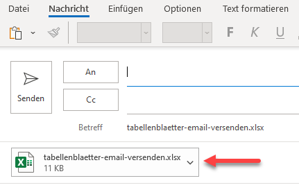 Excel Arbeitsmappe per Email versenden