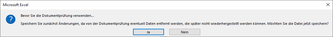 Excel Datei Informationen Dokument ueberprüfen Dialogfeld