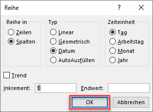 Excel Datenreihe ausfuellen Einstellungen