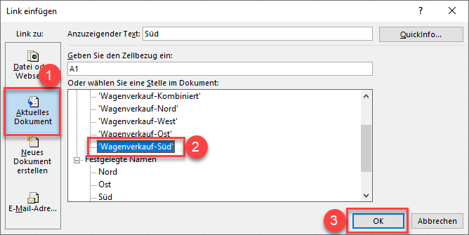 Excel Funktion Gehe zu Hyperlink einfuegen