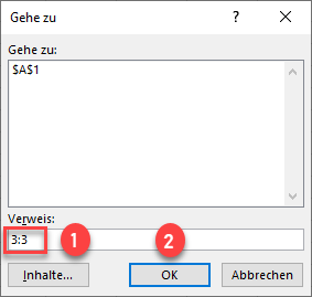 Excel Funktion Gehe zu Zeile